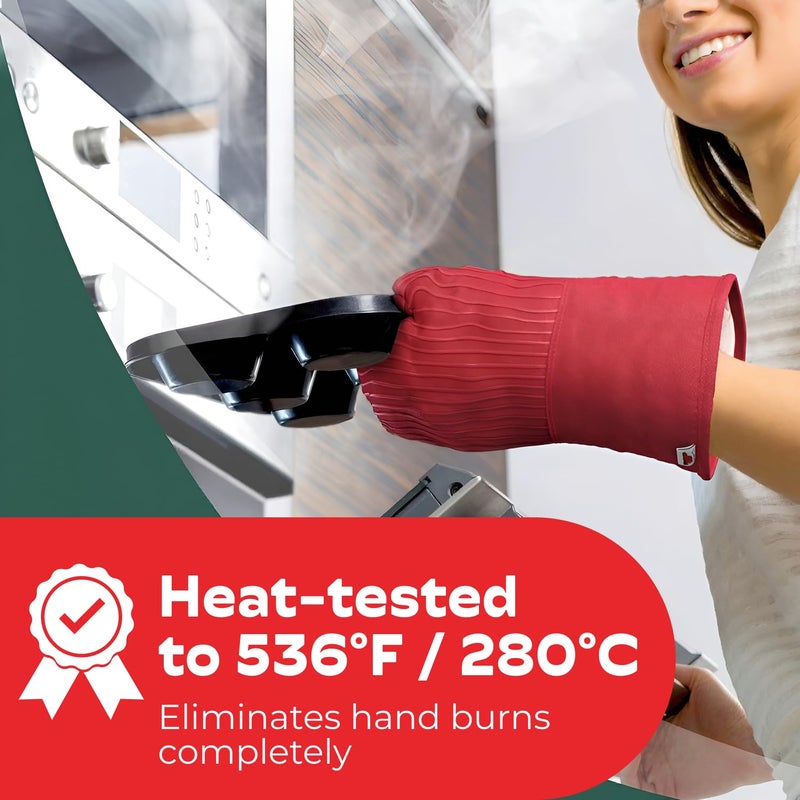 Big Red House - Silicone Oven Mitts - Red Set of 2-12.5" - Heat Resistant to 536 F / 280 C Kitchen Gloves - Professional Grade Protection Hot Cooking Baking - Image 2